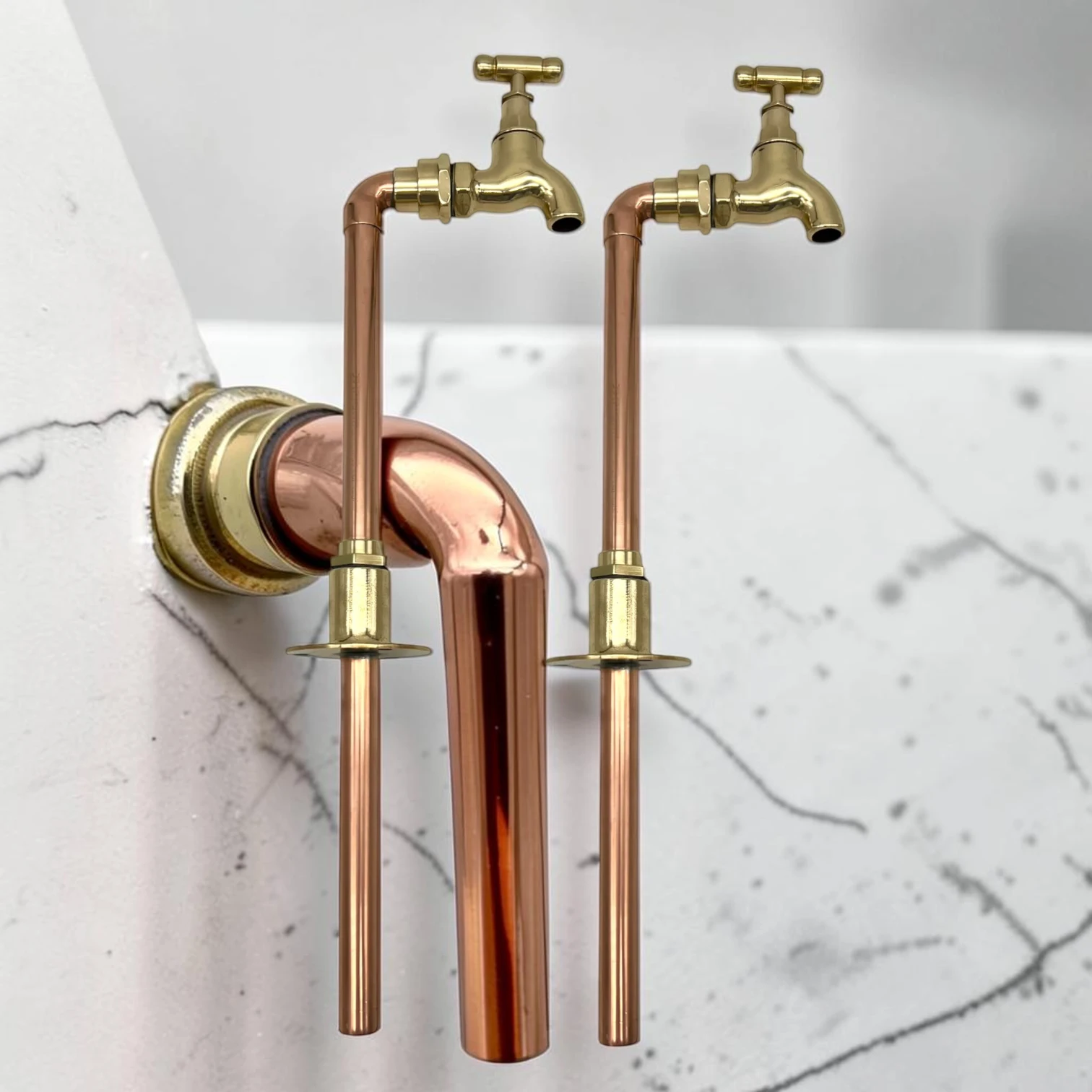 Vintage Style Solid Brass And Copper Pillar Taps - Decorative Crafted Bathroom Basin Faucets - Image 6
