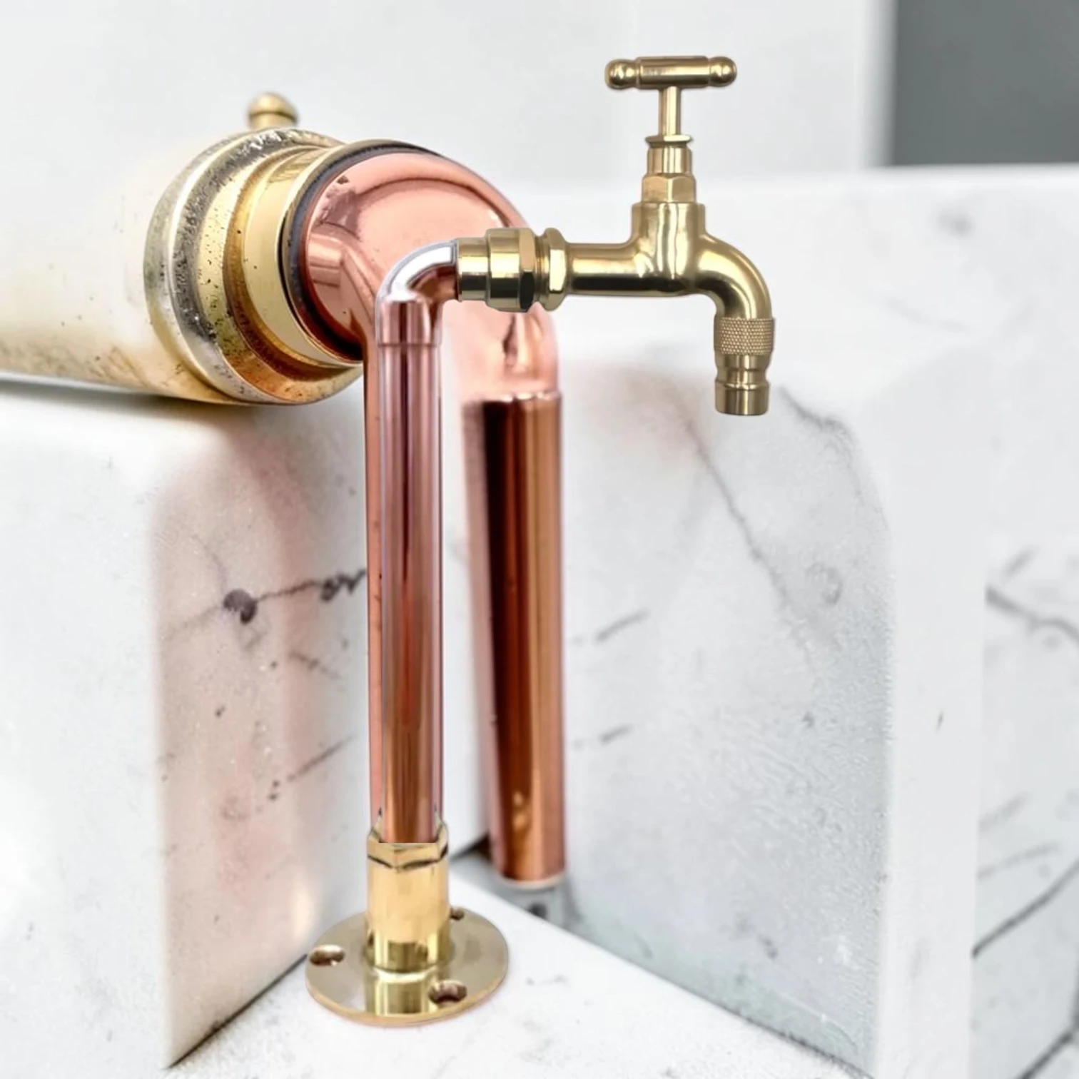 Vintage Style Solid Copper And Brass Basin Tap - Compact Rustic Faucet For Bathroom, Camper Van, And Utility Sink