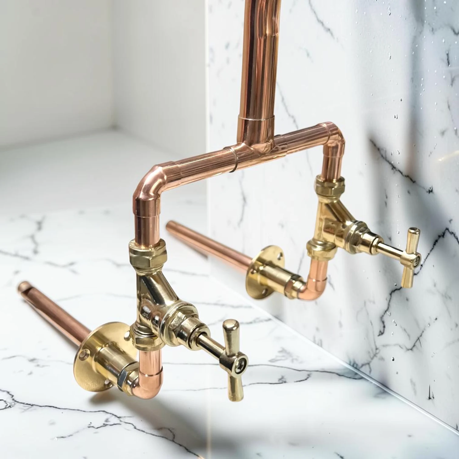 Crafted Solid Copper And Brass Wall-Mounted Kitchen Mixer Tap - Custom-Fit For Belfast Sinks - 16cm, 25cm - most popular option - Image 8