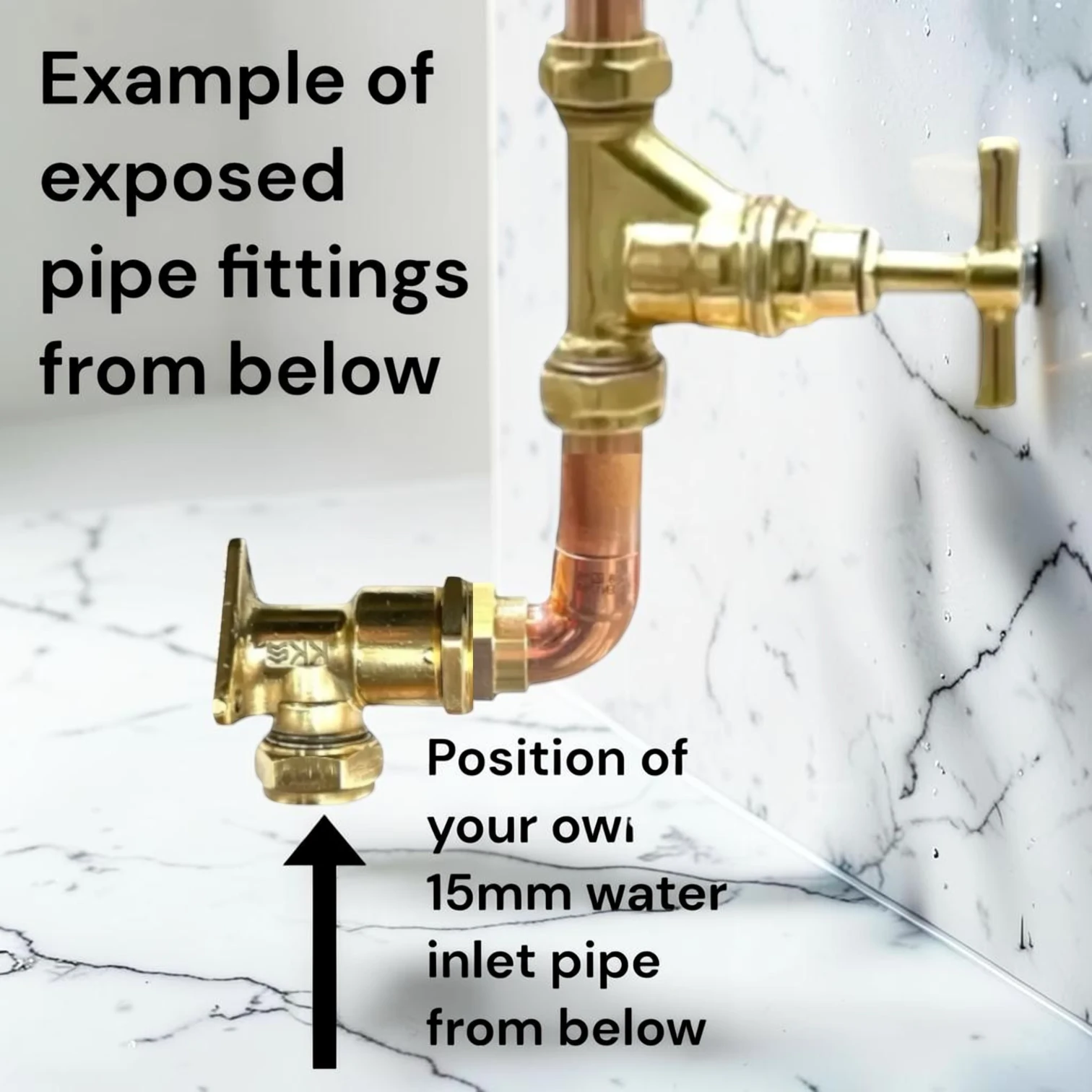 Crafted Solid Copper And Brass Exposed Pipe Wall-Mounted Kitchen Mixer Tap - Both water pipes from below, 16cm, 25cm - most purchased - Image 8