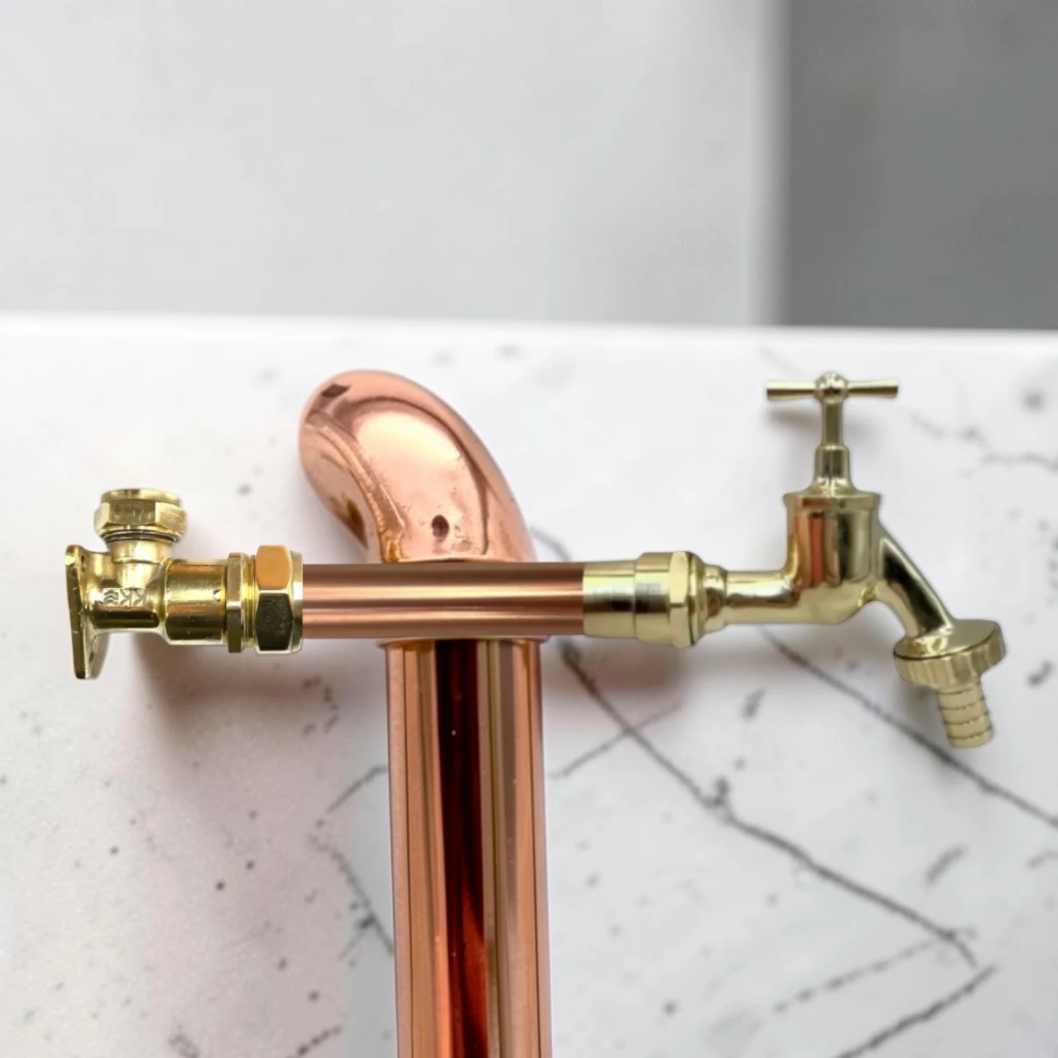 Industrial Copper And Brass Wall-Mounted Tap - Surface Mounted Pipe Installation - Image 2