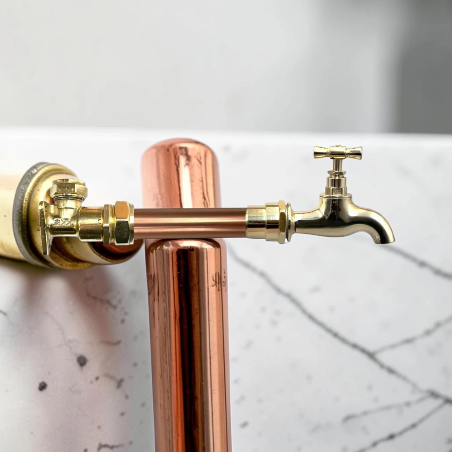 Vintage Industrial Copper & Brass Wall Mounted Tap - Crafted 22Mm Exposed Pipe Faucet - Image 3