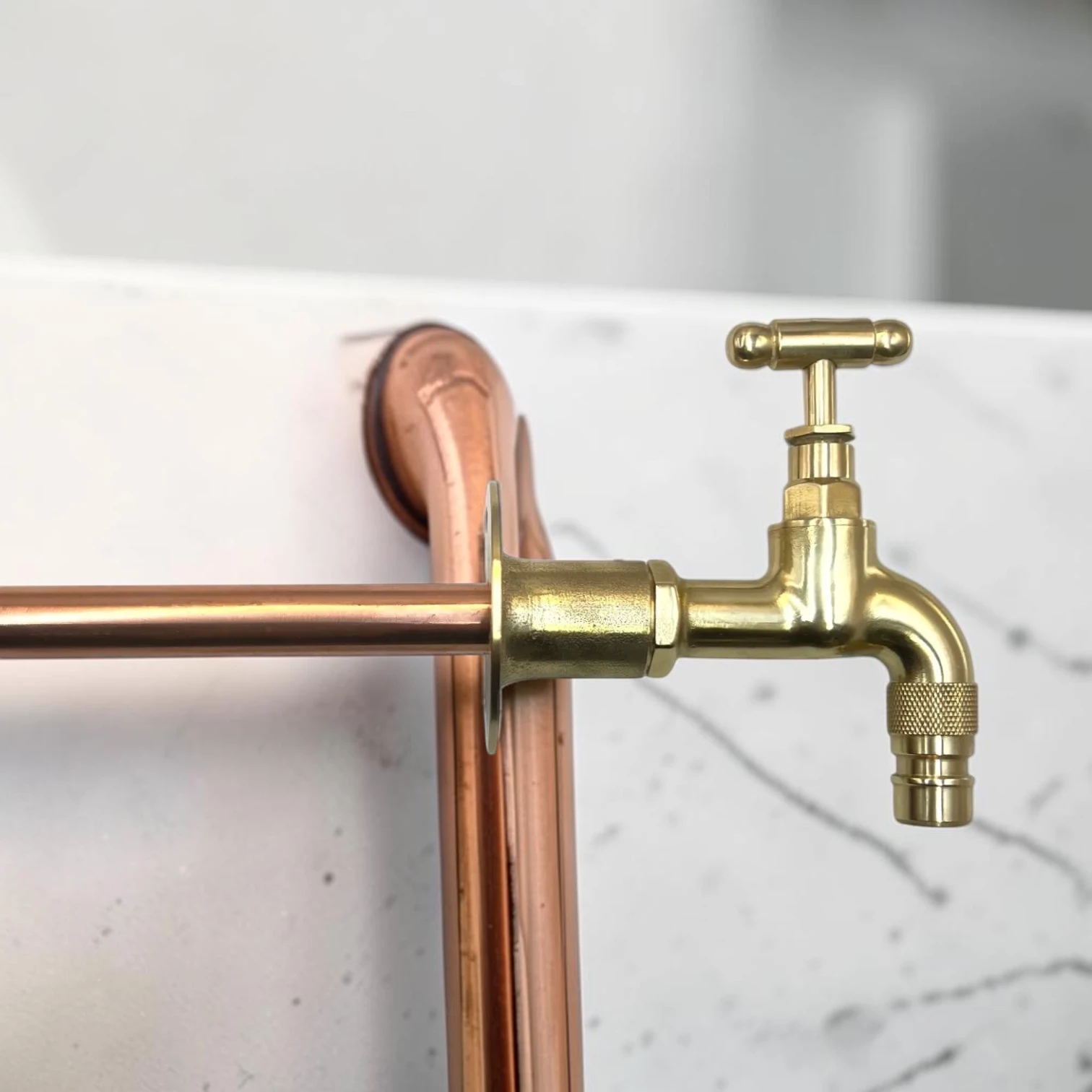 Vintage Solid Brass & Copper Wall-Mounted Utility Tap - Rustic Industrial Spigot For Cloakrooms And Outdoor Basins - Image 4