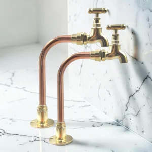 Available in multiple sizes Vintage Style Copper And Brass Tap Pair - Industrial Rustic Design (T18) - 20cm, 14cm