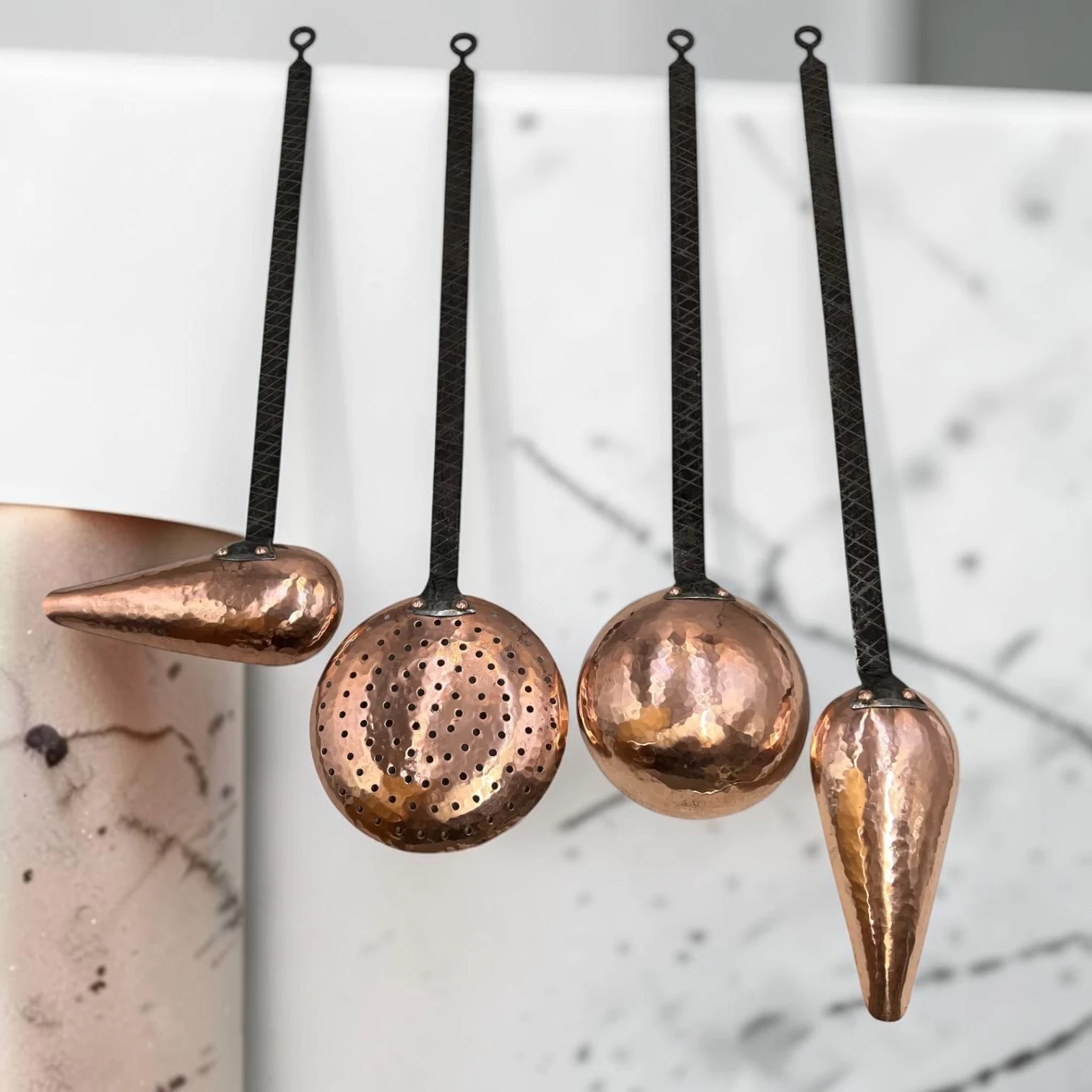 genuine French Vintage Copper Utensil Set For Rustic Country Kitchens - Image 2