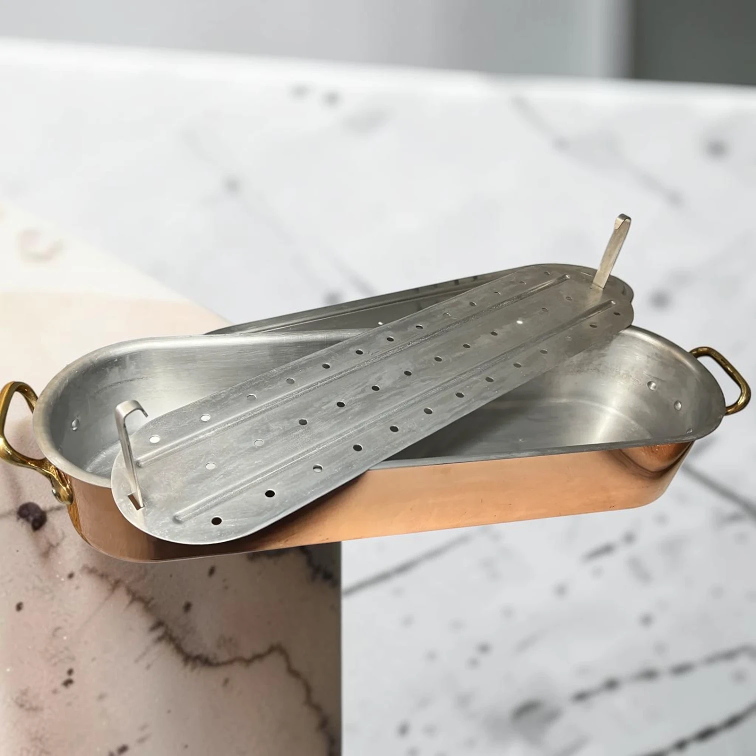 genuine French Vintage Copper Fish Poacher (Poissonni??re) - 62Cm With Steamer Rack - Image 5