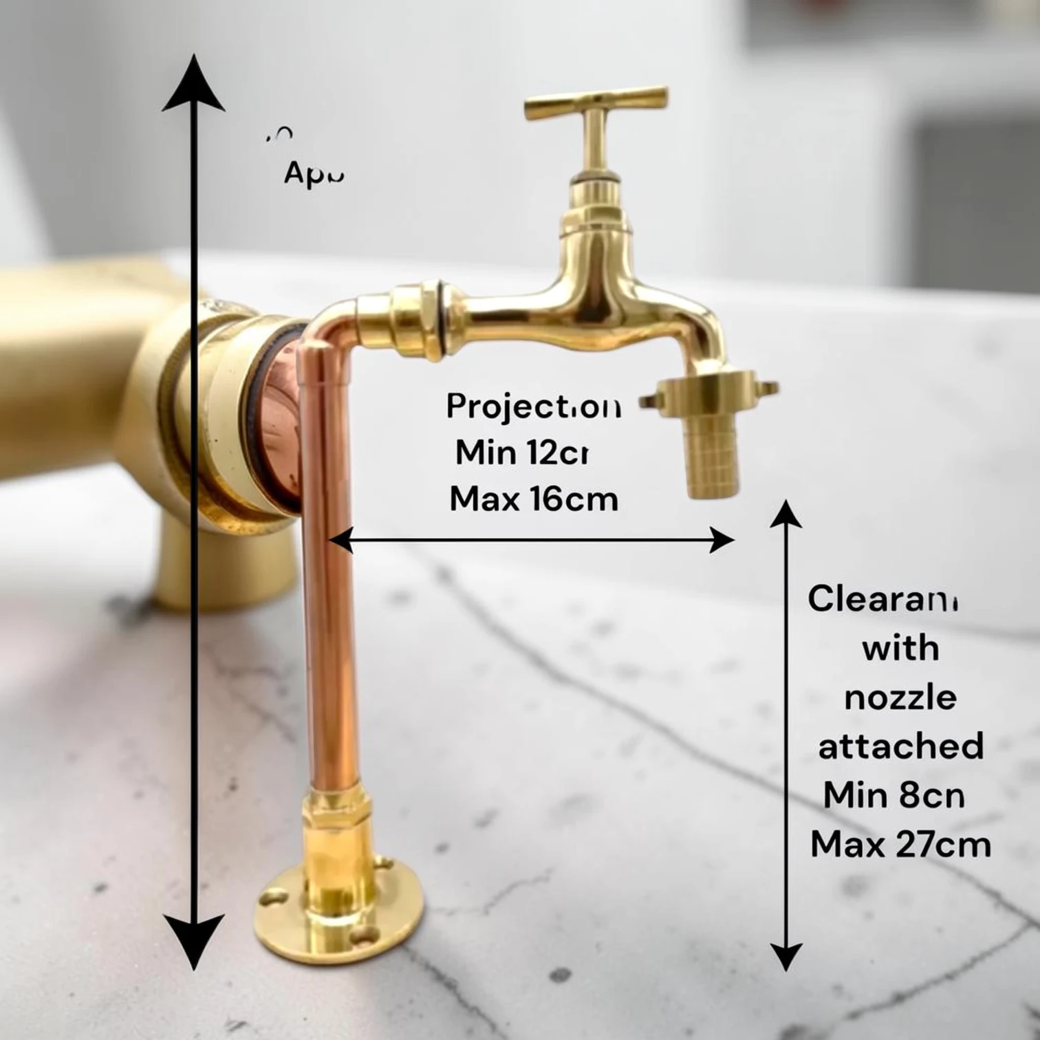 Adjustable Crafted Copper And Brass Pillar Taps - Vintage Style Custom Kitchen & Bathroom Faucet - 5cm, 12cm - Image 2