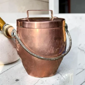 genuine antique 100-Year-Old French Copper Stock Pot With Wrought Iron Handle