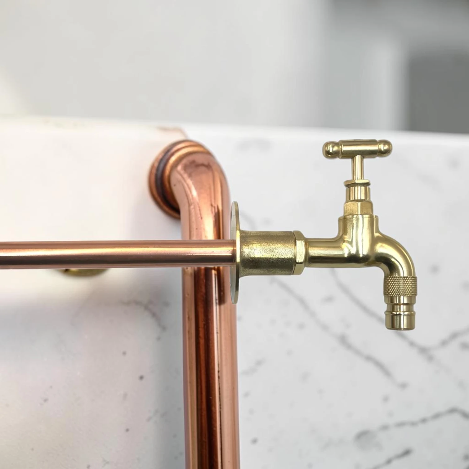 Vintage Solid Brass & Copper Wall-Mounted Utility Tap - Rustic Industrial Spigot For Cloakrooms And Outdoor Basins - Image 5