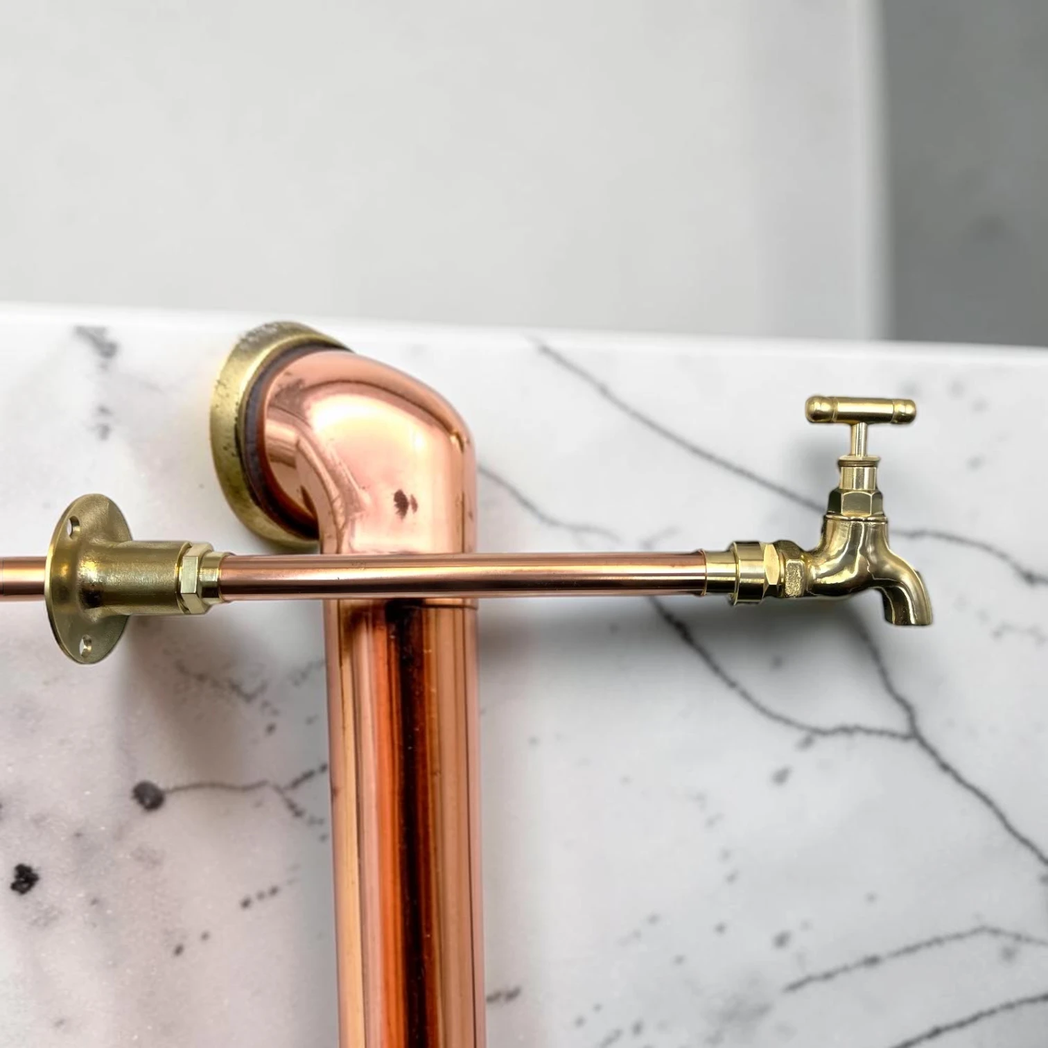Crafted Vintage Brass & Copper Wall Mounted Taps - Custom Projection Industrial Faucet Set - Image 5