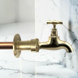 Industrial Style Wall Mounted Brass Kitchen & Bathroom Tap - Vintage Rustic Faucet