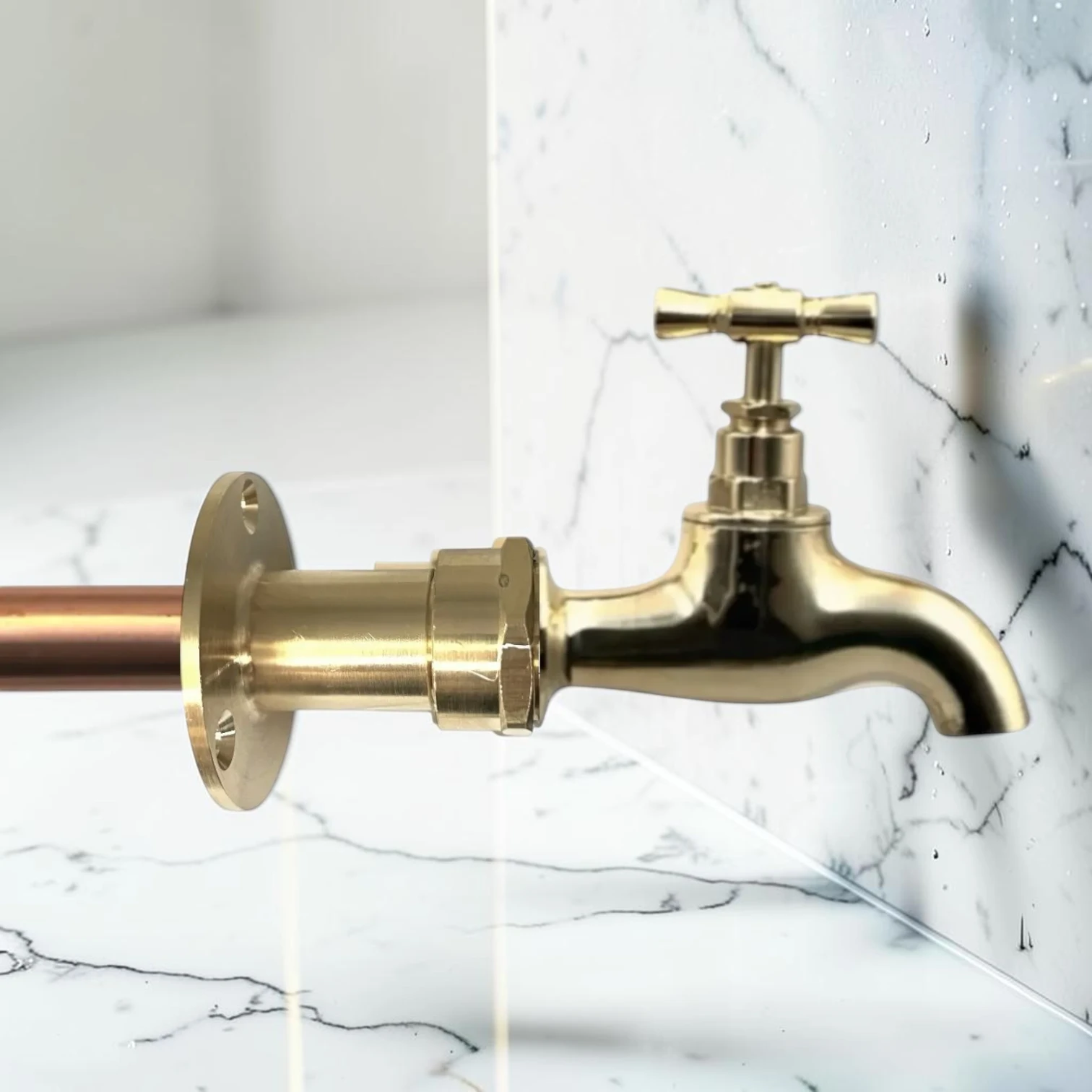 Industrial Style Wall Mounted Brass Kitchen & Bathroom Tap - Vintage Rustic Faucet
