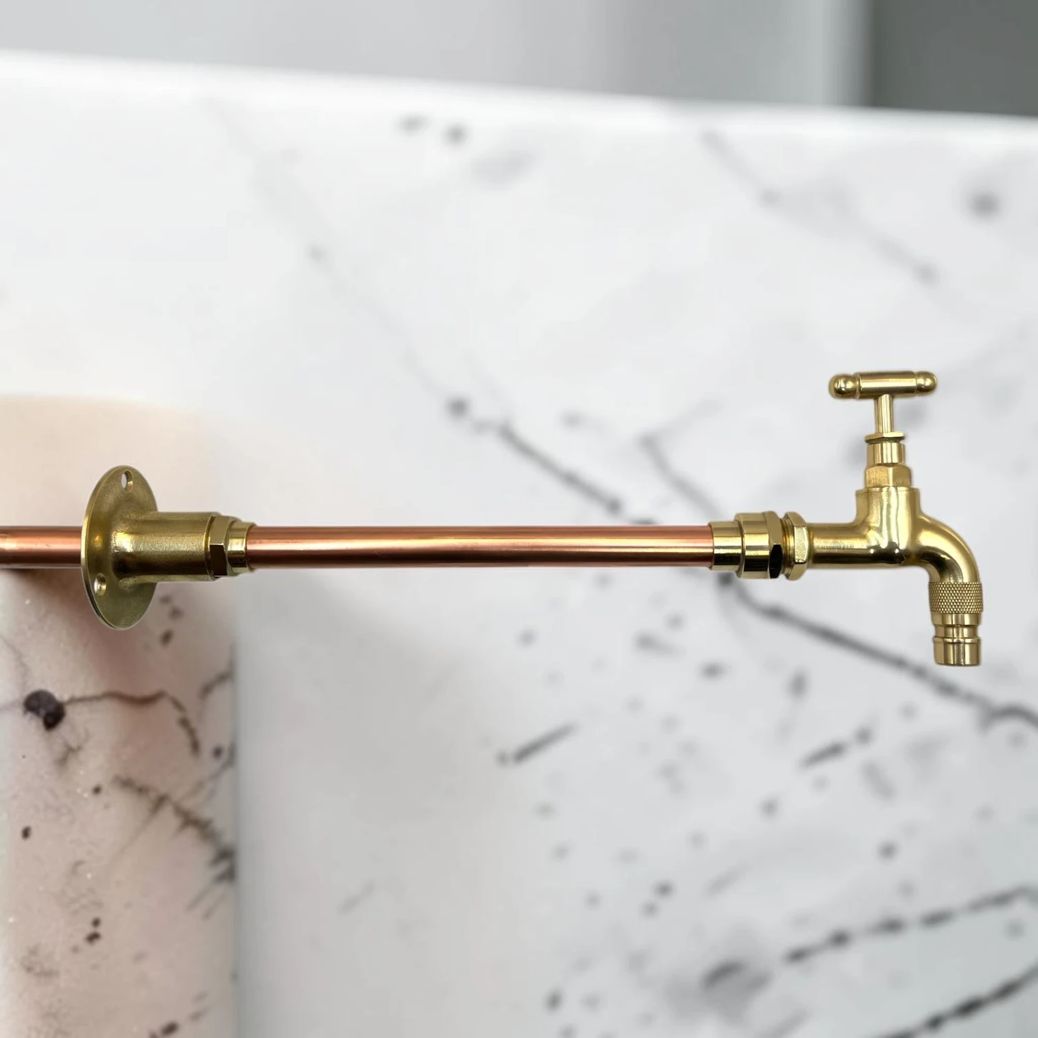 Custom Size Wall Mounted Brass And Copper Faucet Pair - Industrial Vintage Style - Image 3