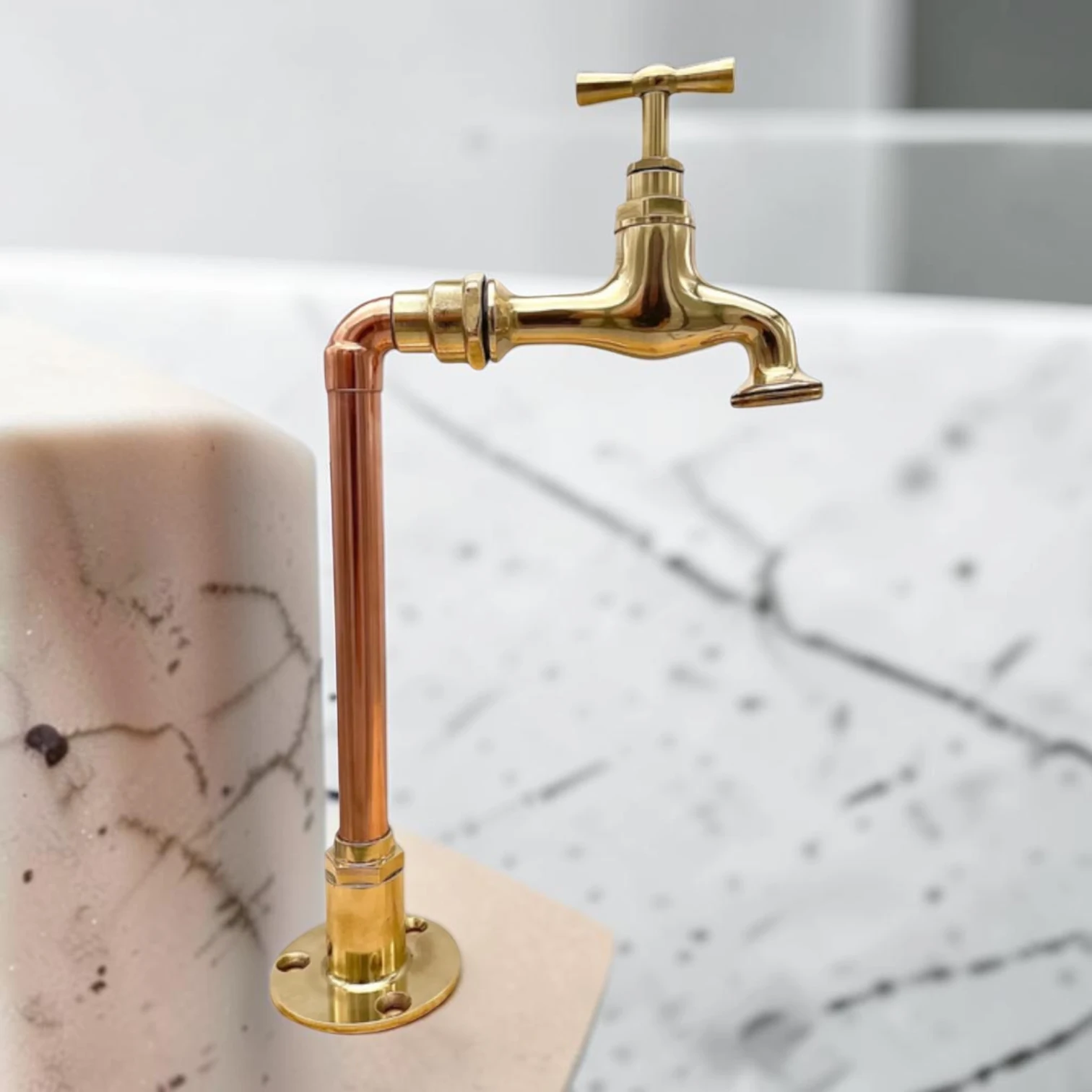 Vintage Style Polished Brass And Copper Faucet Set - Decorative Crafted Countertop Taps - Image 5