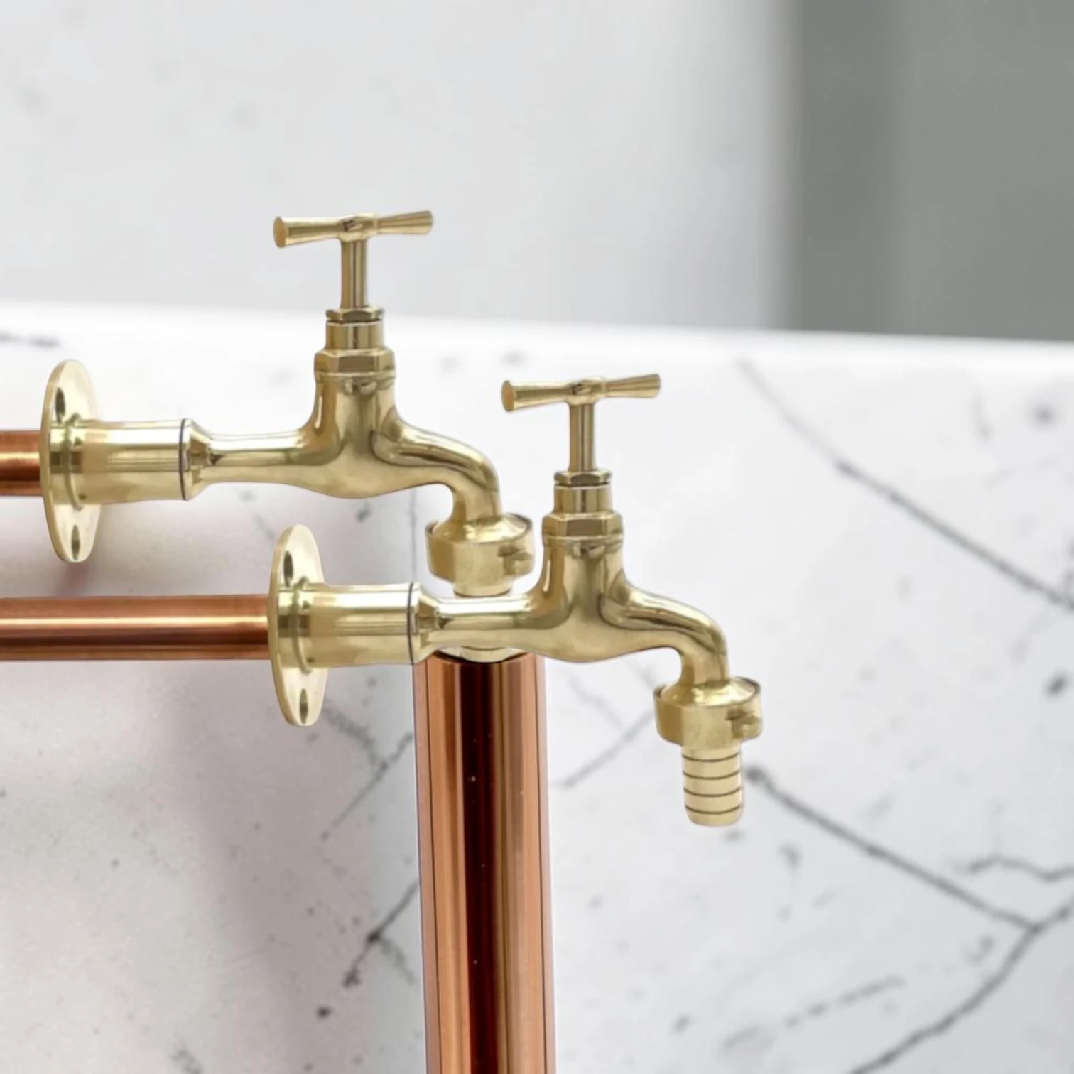 Crafted Rustic Brass Wall-Mounted Faucet Set - Vintage Industrial Style