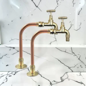 Pair Of Decorative Small Brass & Copper Vintage Taps For Cloakroom Or Camper Van