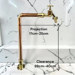 Extra Tall Crafted Copper & Brass Taps - Custom Available In Multiple Sizes Rustic Faucet Pair For Wooden/Laminate Countertops - 29cm, 25cm