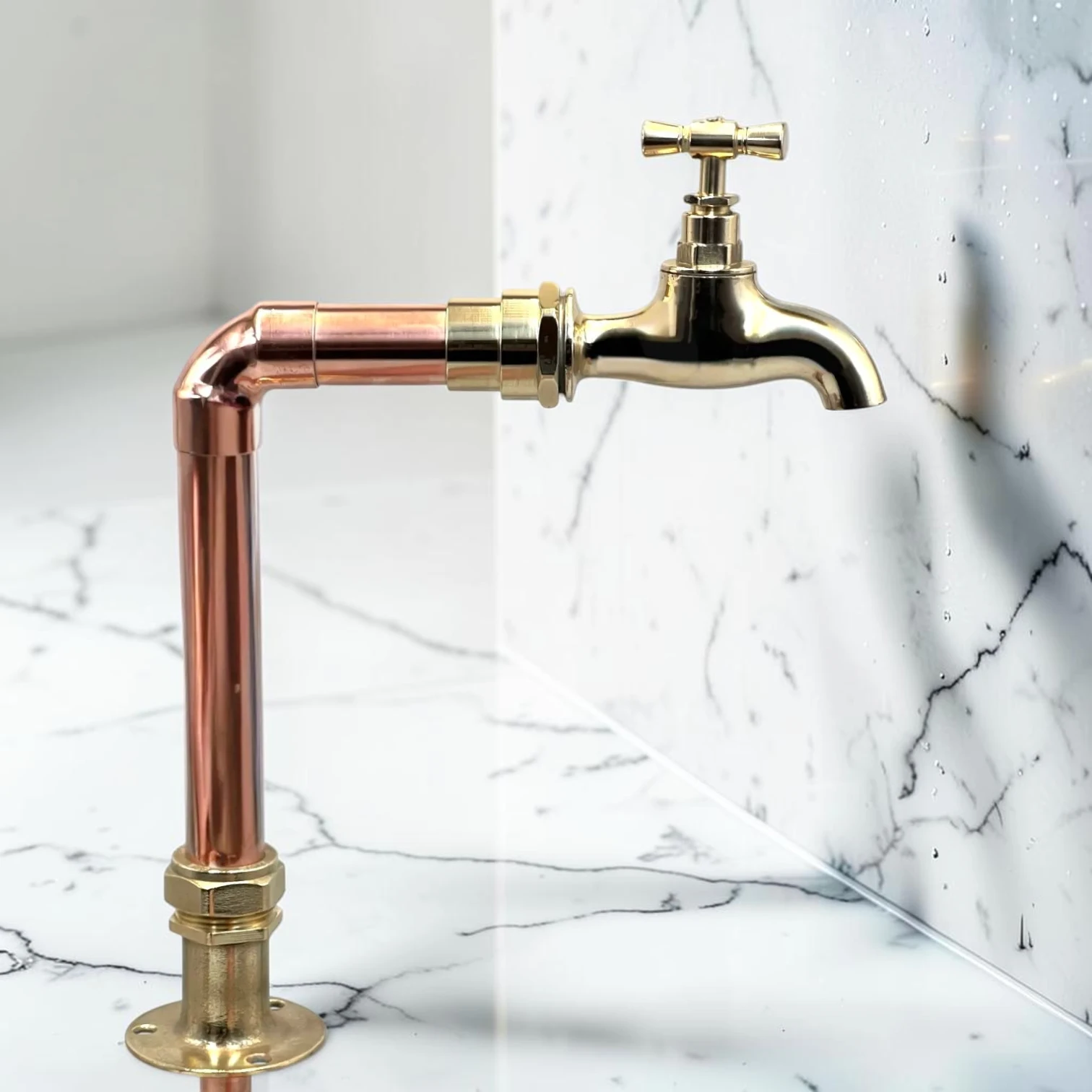 Adjustable Crafted Copper & Brass Kitchen Taps - Available In Multiple Sizes Rustic Faucet Pair For Wooden Countertops - 16cm, 17cm - Image 2