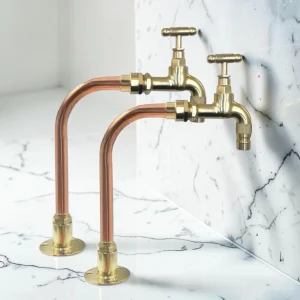 Crafted Solid Brass And Copper Basin Taps - Vintage Style Faucet Pair For Wooden Countertops - 18cm - most popular, 16cm - most popular