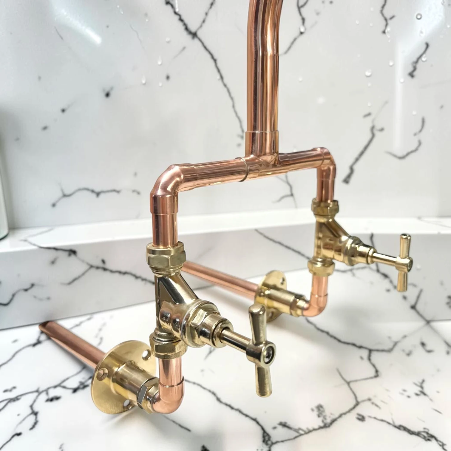 Crafted Solid Copper And Brass Wall-Mounted Kitchen Mixer Tap - Custom-Fit For Belfast Sinks - 16cm, 25cm - most popular option - Image 10