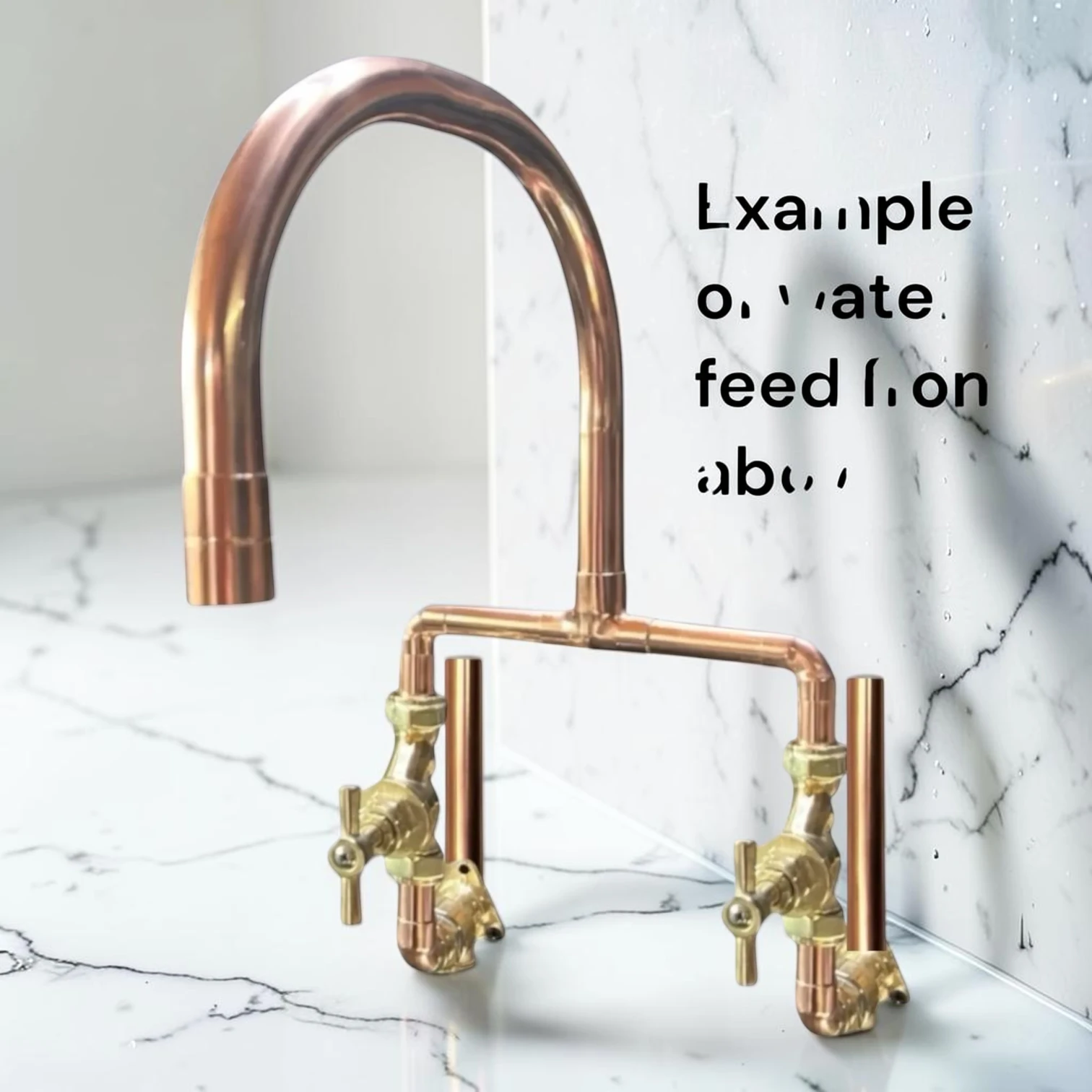 Crafted Solid Copper And Brass Exposed Pipe Wall-Mounted Kitchen Mixer Tap - Both water pipes from below, 16cm, 25cm - most purchased - Image 2