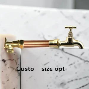 Made Rustic Industrial Copper & Brass Wall Mounted Tap ?C Custom-Fit Exposed Pipe Faucet - Water inlet from top, 20cm