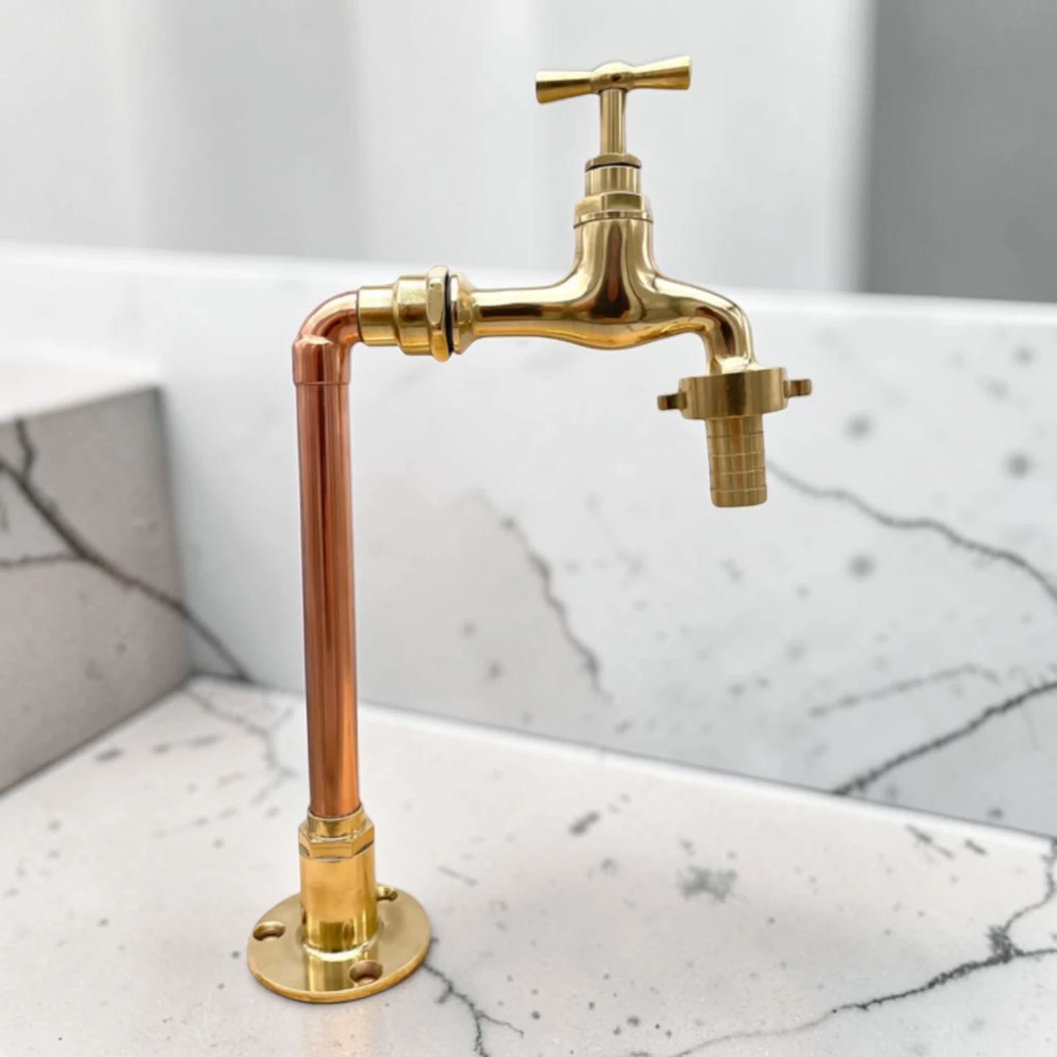 Vintage Style Polished Brass And Copper Faucet Set - Decorative Crafted Countertop Taps - Image 3