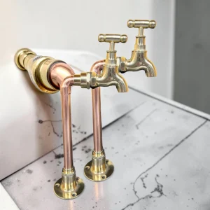Vintage Style Solid Brass And Copper Pillar Taps - Decorative Crafted Bathroom Basin Faucets