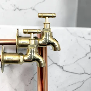 Vintage Style Wall Mounted Brass Taps For Cloakroom, Camper Van And Compact Basins