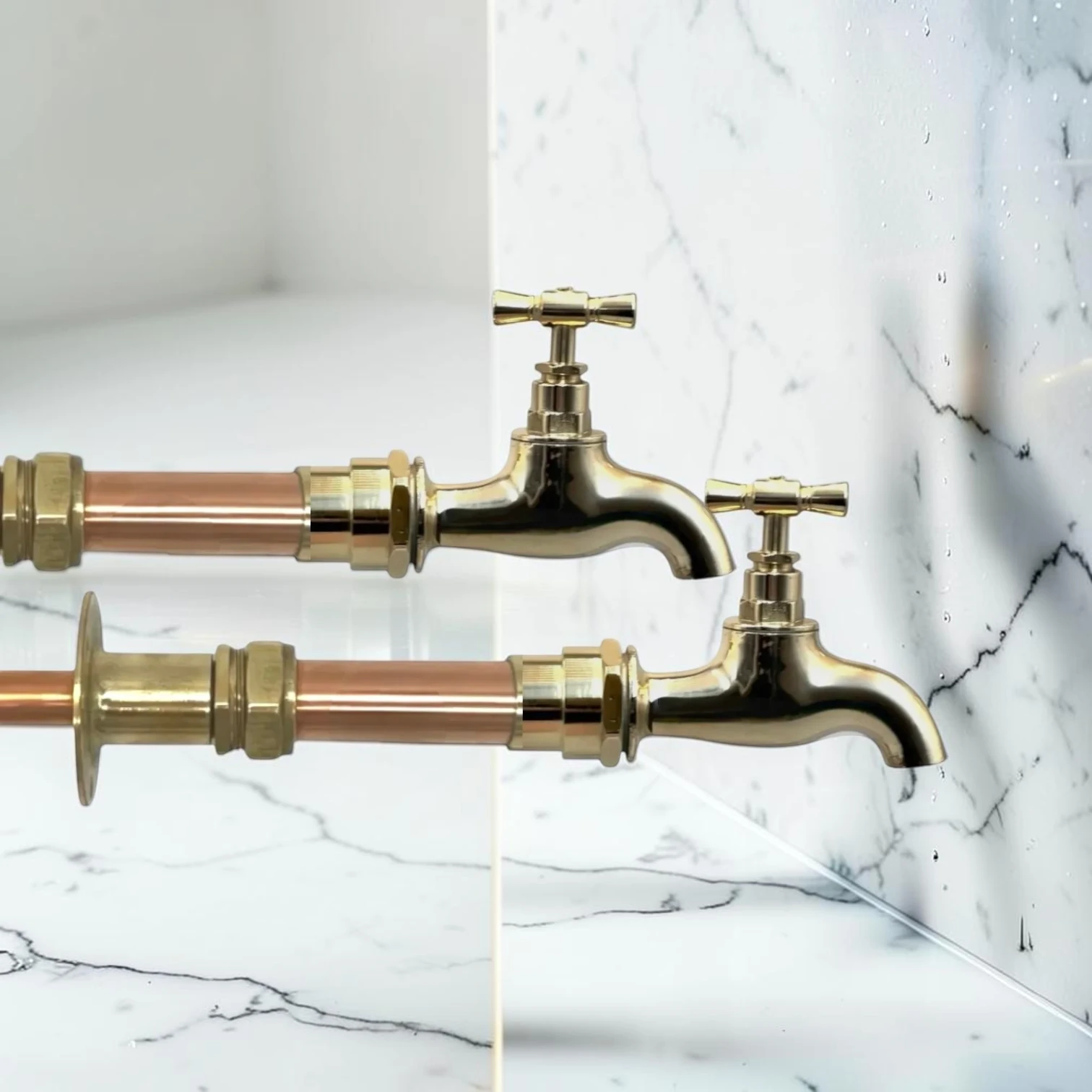 Crafted Solid Copper & Brass Wall Mounted Kitchen Taps - Industrial Vintage Style, Custom Adjustable Sizes - Image 2
