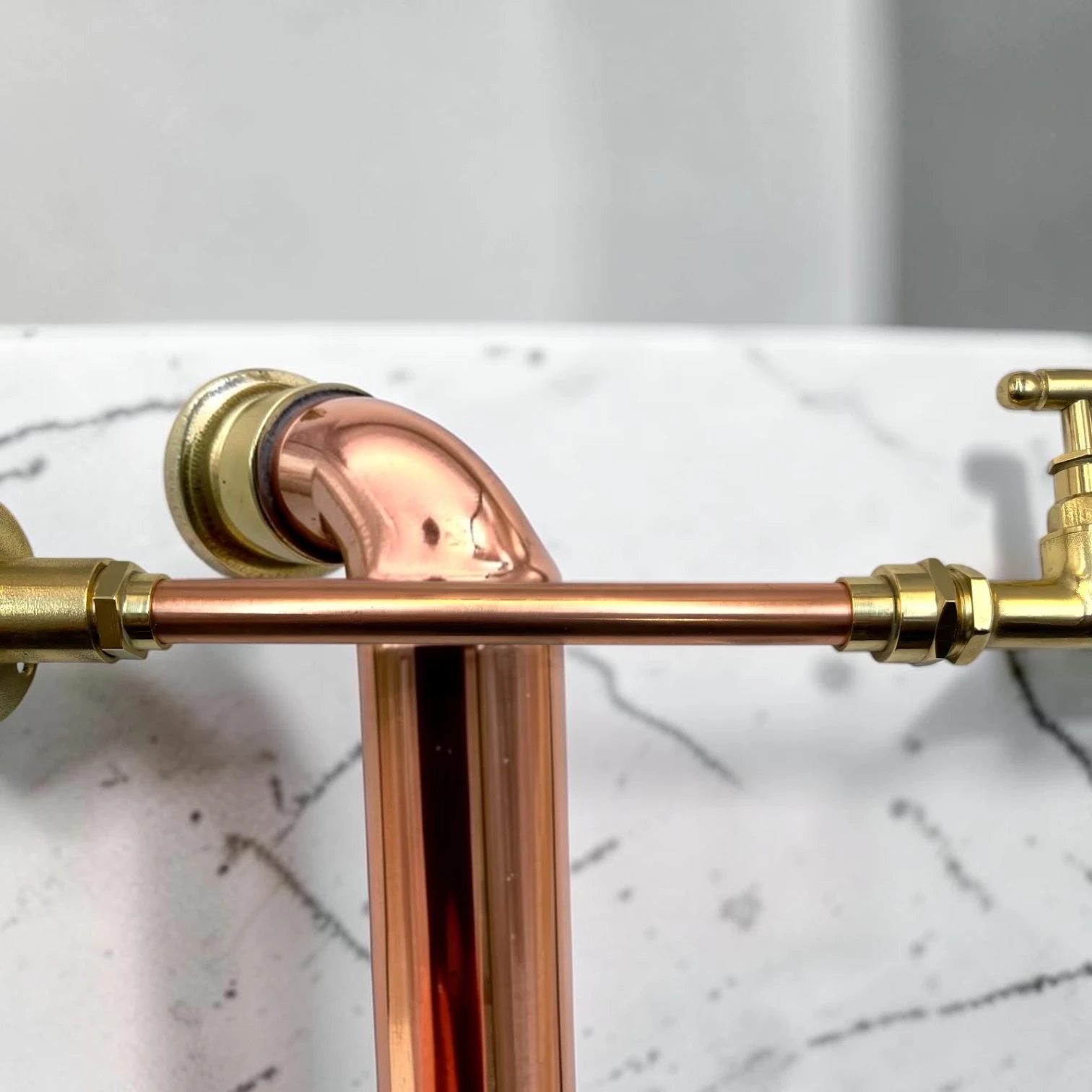 Custom Size Wall Mounted Brass And Copper Faucet Pair - Industrial Vintage Style - Image 6