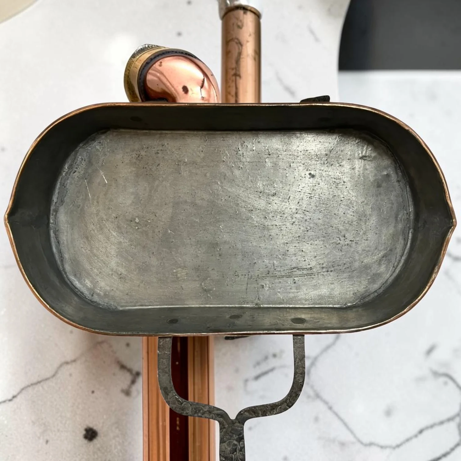Antique French Wrought Iron & Copper Fireplace Roasting Tray - Rustic Hearth Decor - Image 10