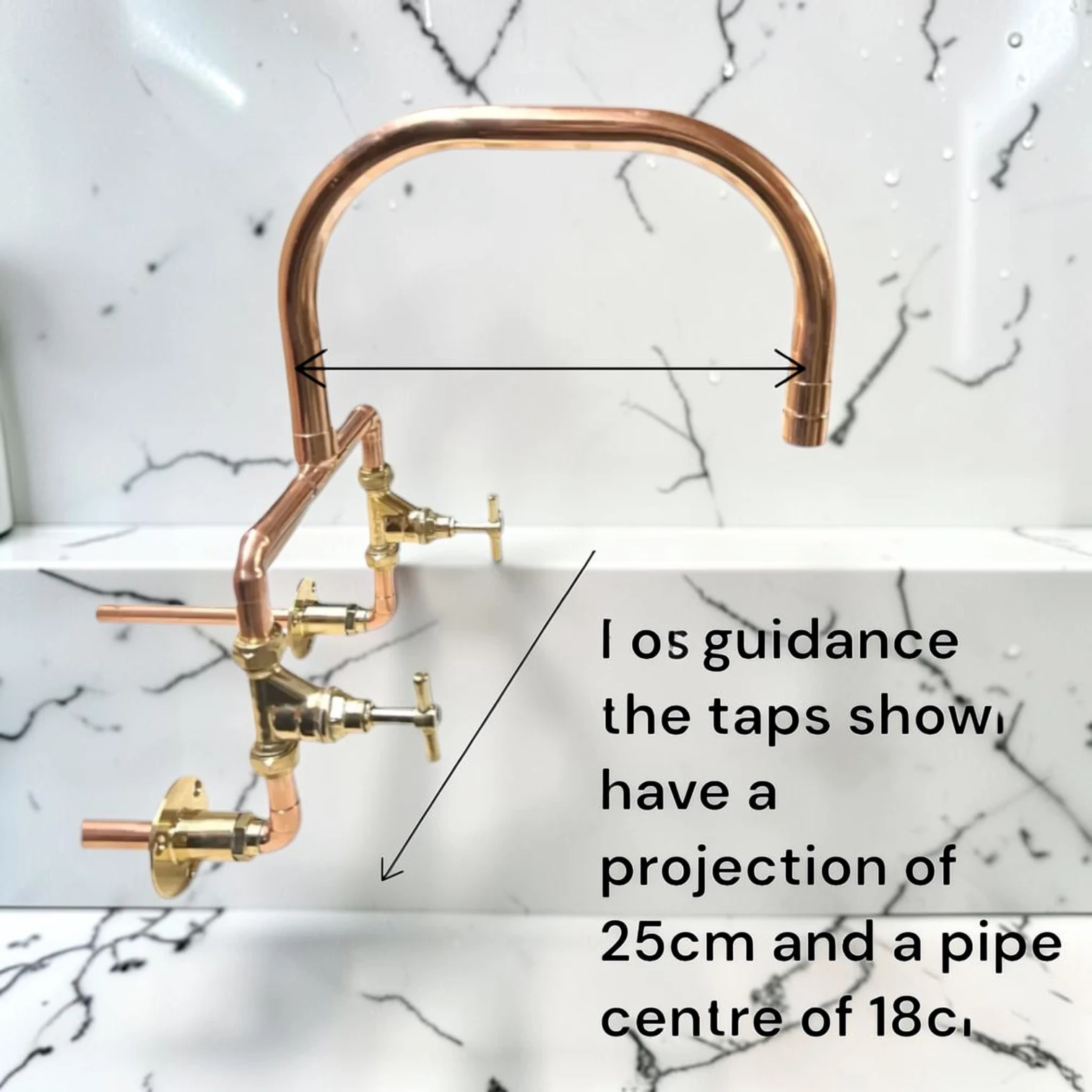 Crafted Solid Copper And Brass Wall-Mounted Kitchen Mixer Tap - Custom-Fit For Belfast Sinks - 16cm, 25cm - most popular option - Image 4
