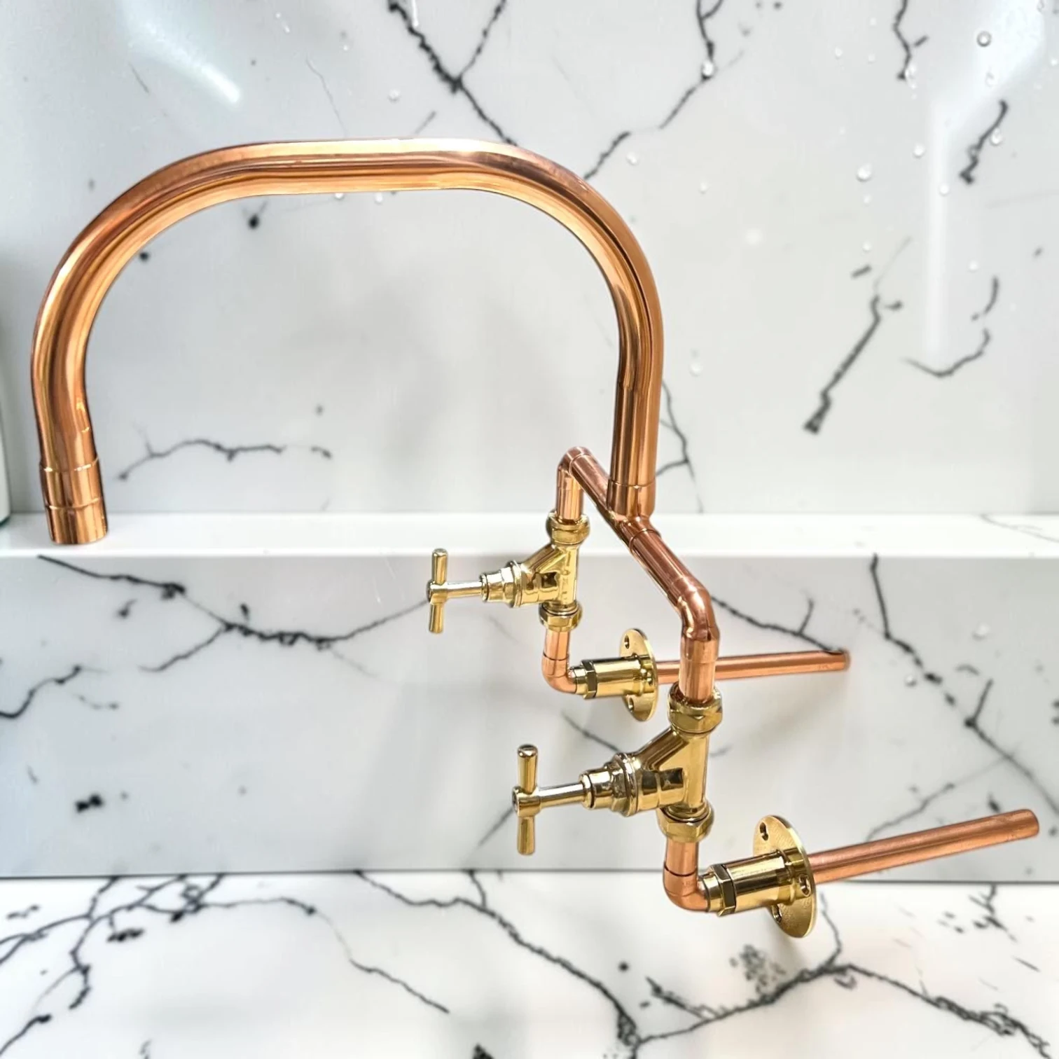 Crafted Solid Copper And Brass Wall-Mounted Kitchen Mixer Tap - Custom-Fit For Belfast Sinks - 16cm, 25cm - most popular option - Image 7