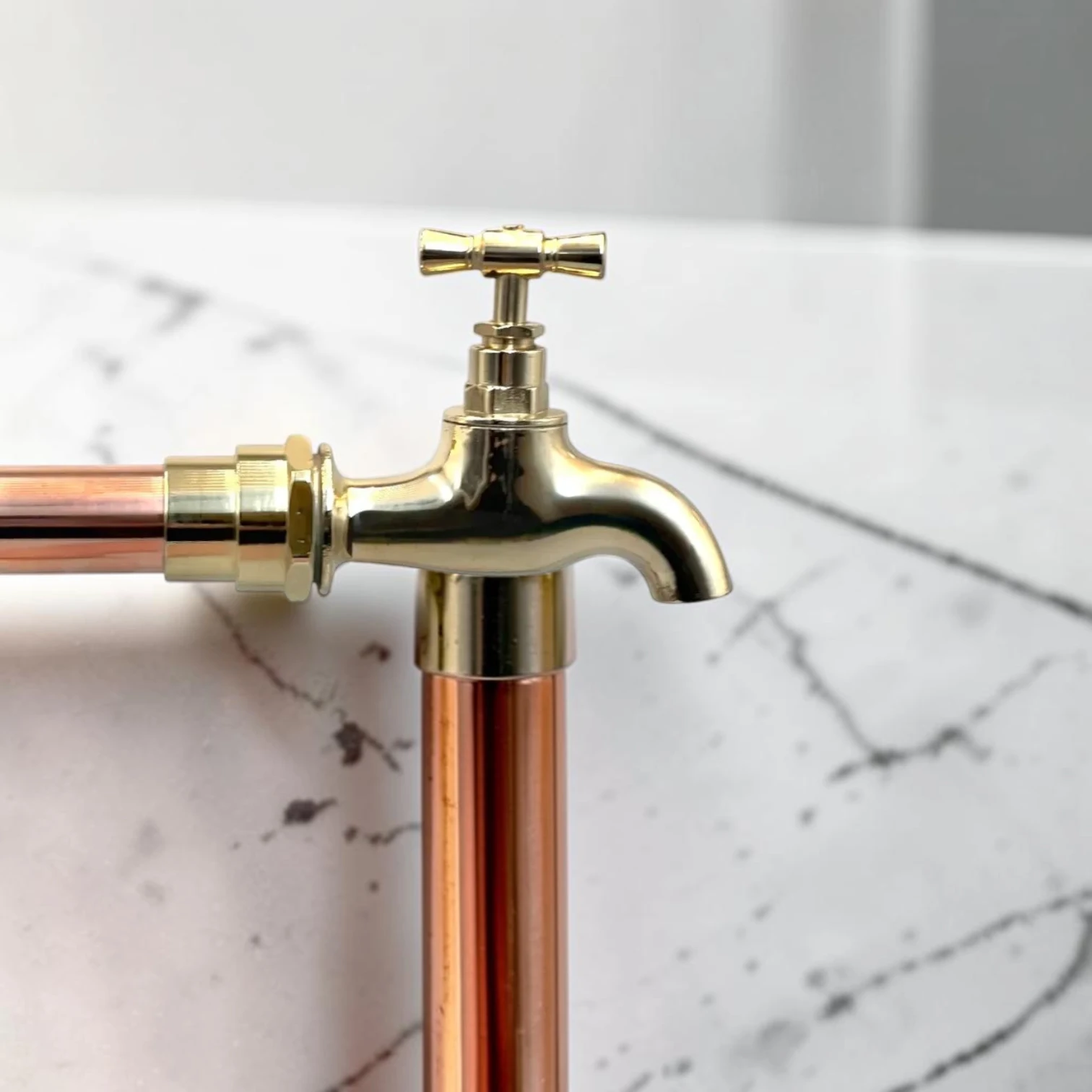 Vintage Industrial Copper & Brass Wall Mounted Tap - Crafted 22Mm Exposed Pipe Faucet - Image 9