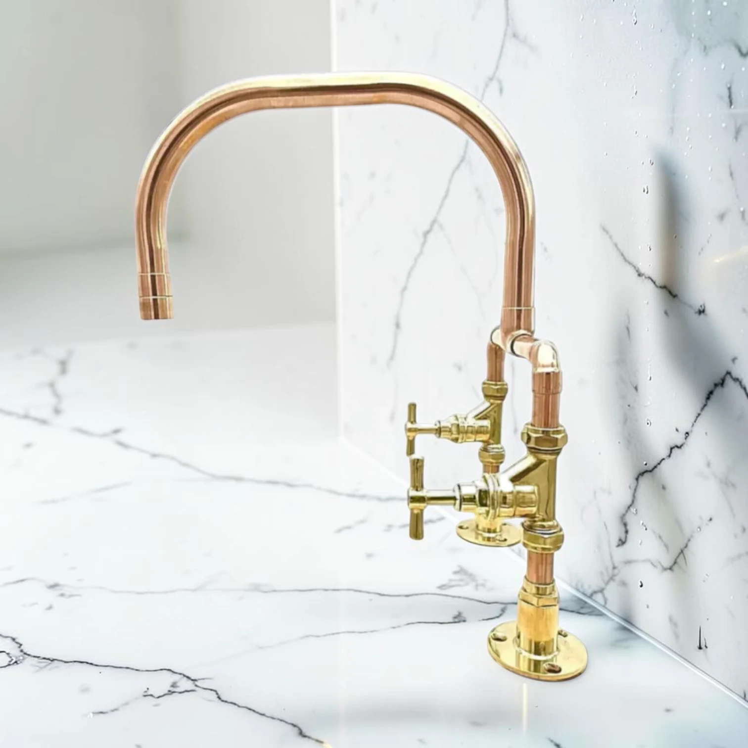 Custom Adjustable Copper & Brass Kitchen Mixer Tap - Crafted Deck Mounted Faucet - 16cm, 25cm