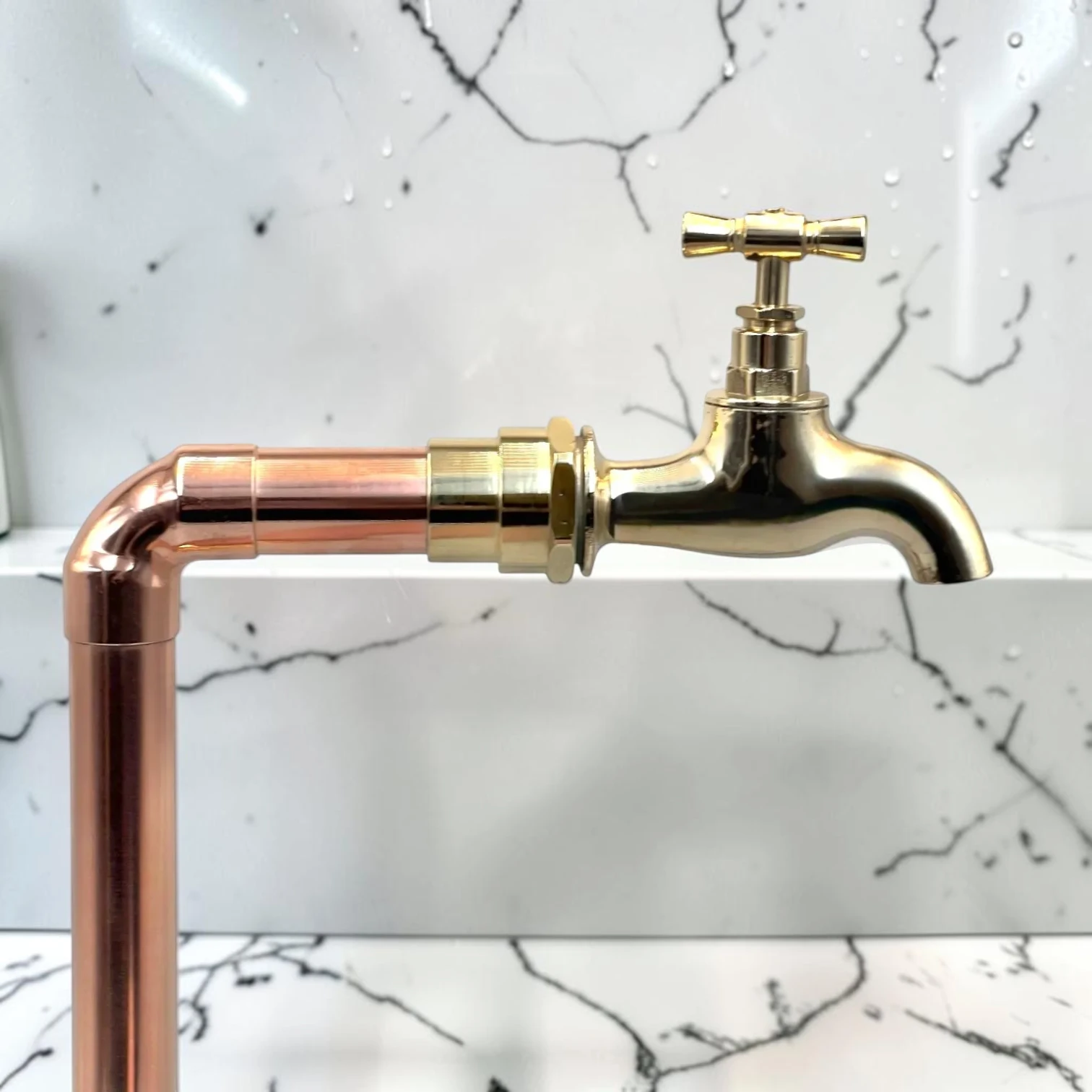 Adjustable Crafted Copper & Brass Kitchen Taps - Available In Multiple Sizes Rustic Faucet Pair For Wooden Countertops - 16cm, 17cm - Image 3