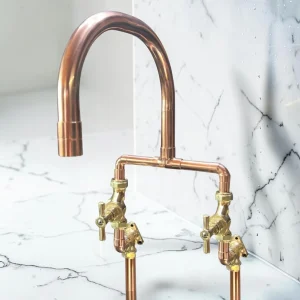 Crafted Solid Copper And Brass Exposed Pipe Wall-Mounted Kitchen Mixer Tap - Both water pipes from below, 16cm, 25cm - most purchased