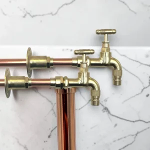 Vintage Style Wall-Mounted Copper And Brass Tap Set For Cloakroom And Camper Van