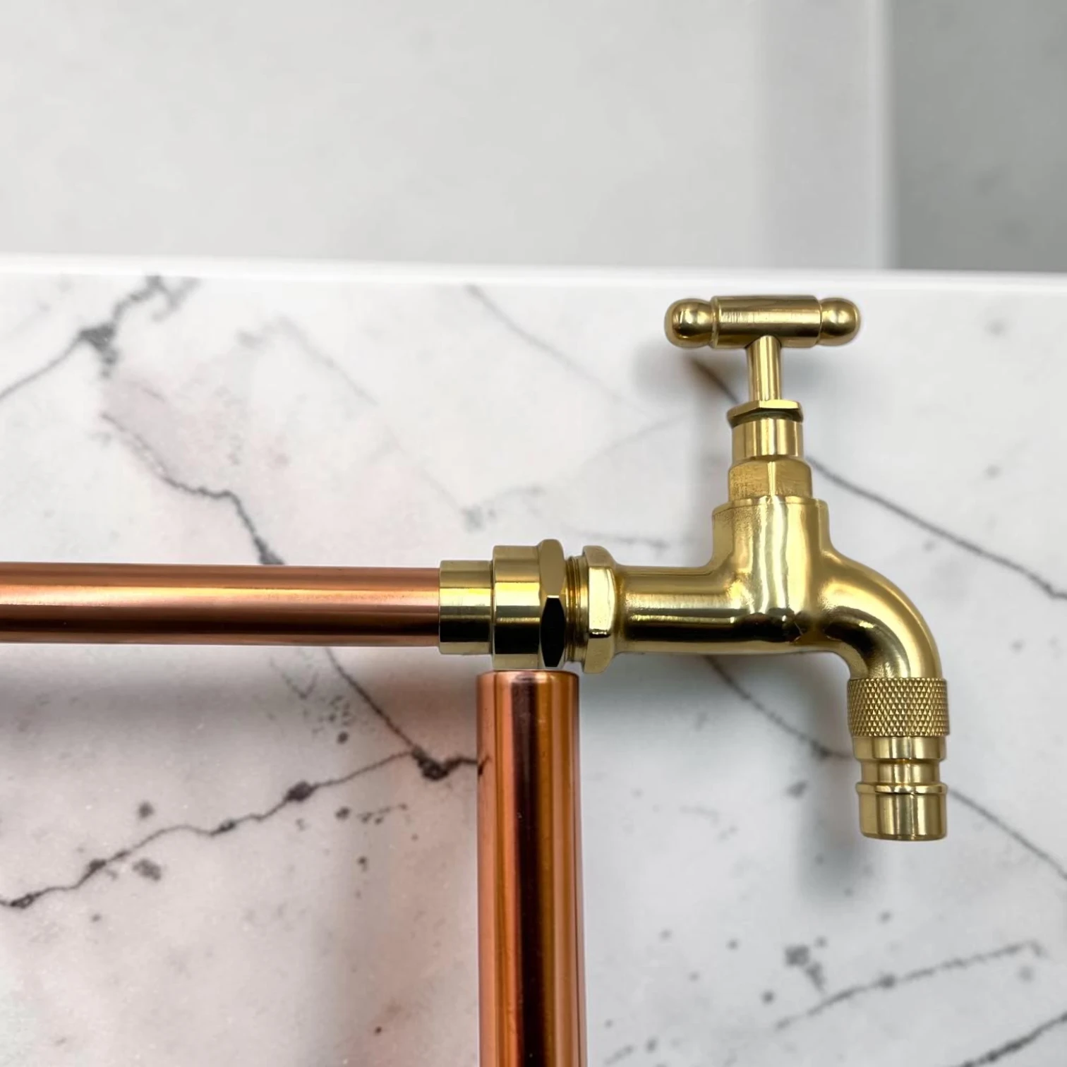 Custom Size Wall Mounted Brass And Copper Faucet Pair - Industrial Vintage Style - Image 7