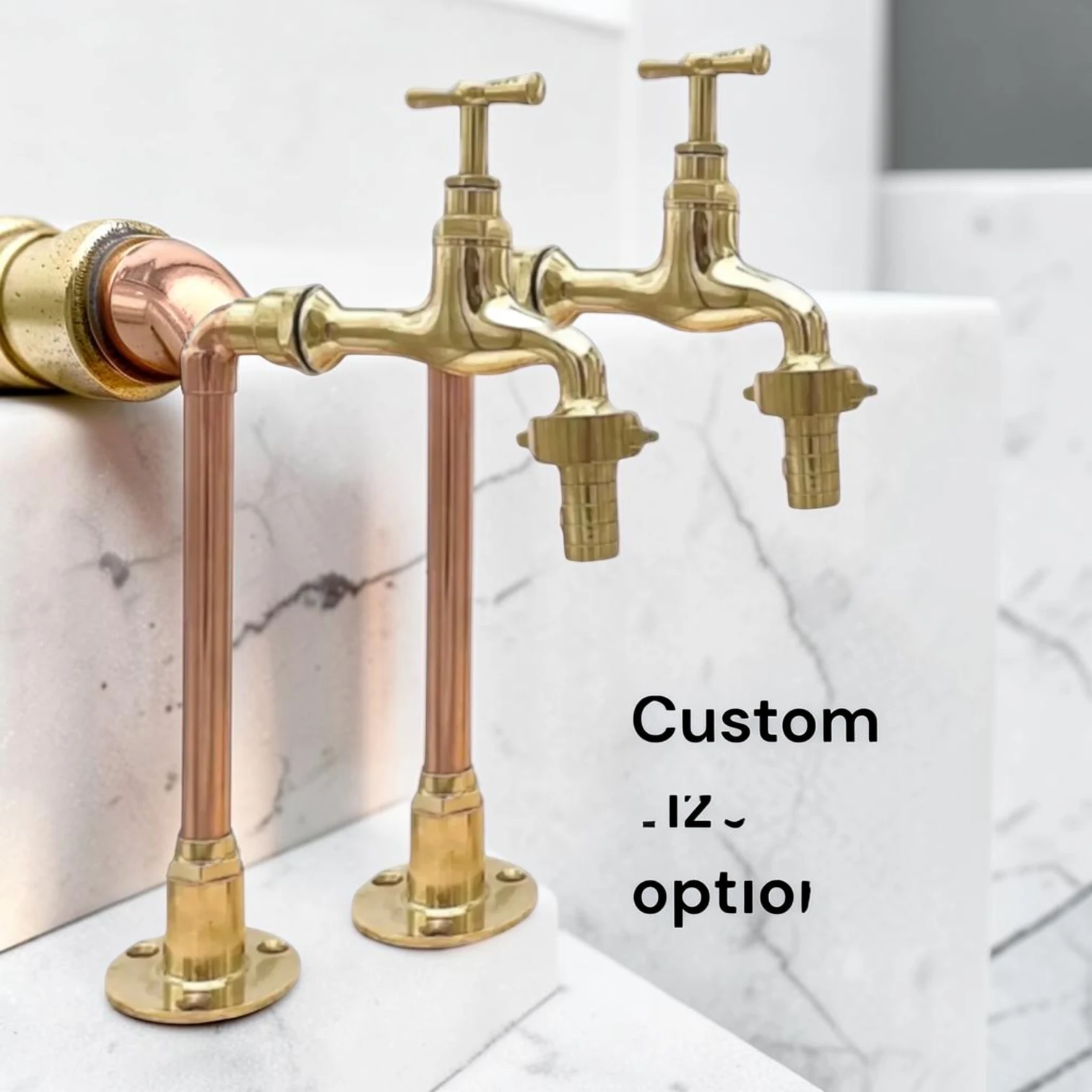 Adjustable Crafted Copper And Brass Pillar Taps - Vintage Style Custom Kitchen & Bathroom Faucet - 5cm, 12cm