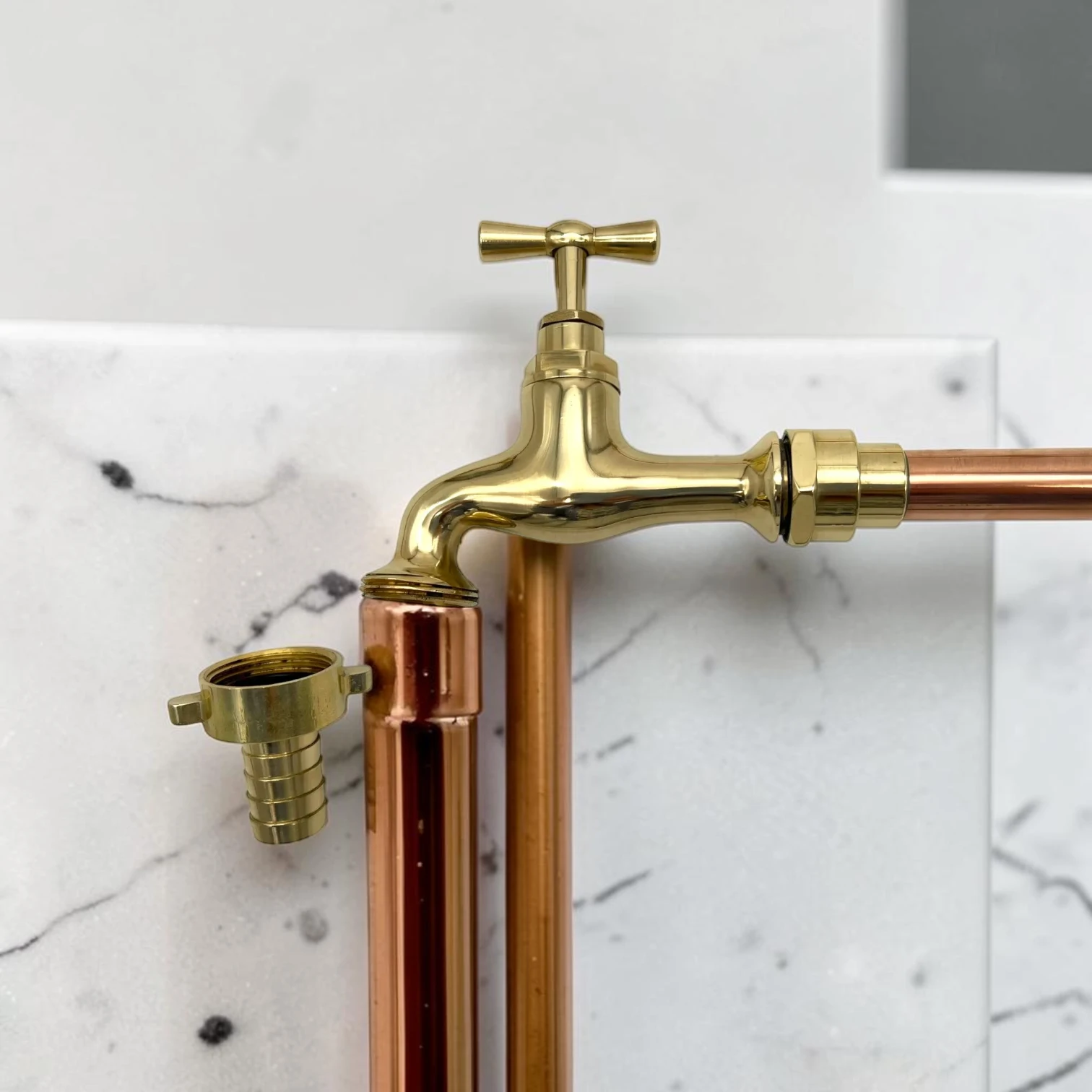 Crafted Solid Brass & Copper Vintage Kitchen Taps For Belfast Sinks - Image 4