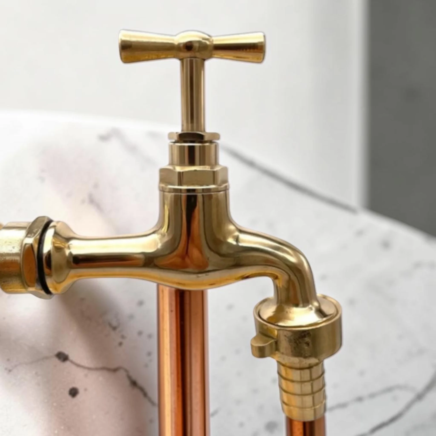 Crafted Solid Brass & Copper Wall Mounted Faucet - Vintage Rustic Style For Kitchen, Bathroom, Or Outdoor Use - Image 5