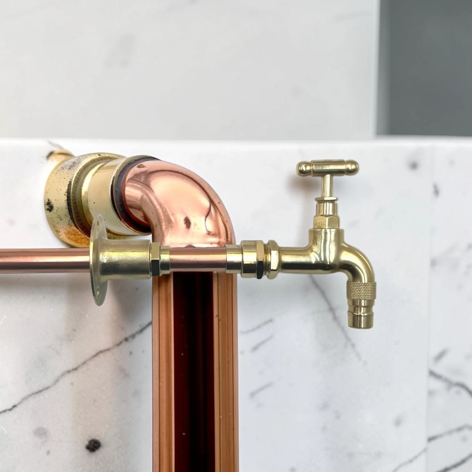 Custom Size Wall Mounted Brass And Copper Faucet Pair - Industrial Vintage Style - Image 4