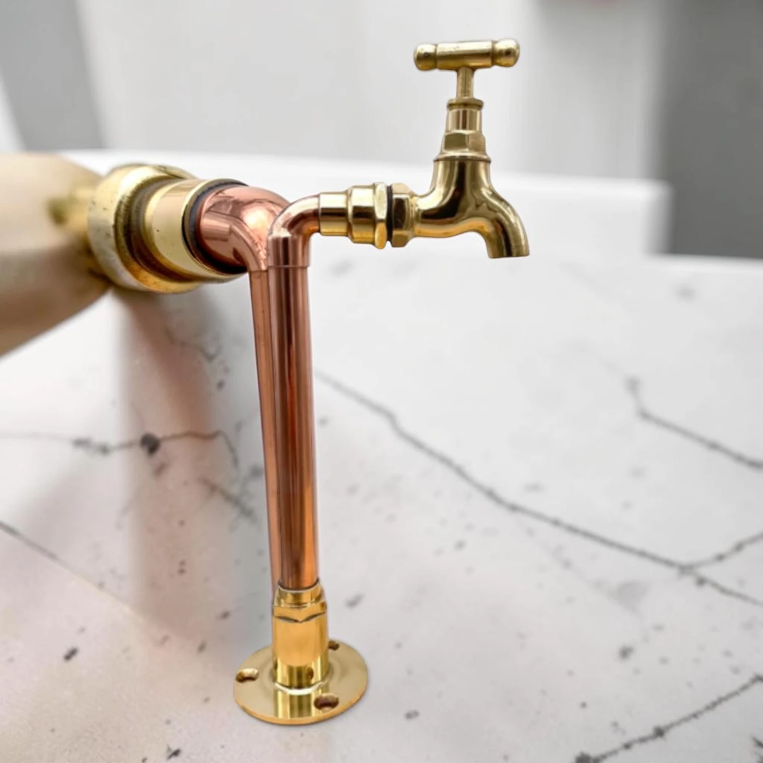 Vintage Style Solid Brass And Copper Pillar Taps - Decorative Crafted Bathroom Basin Faucets - Image 4