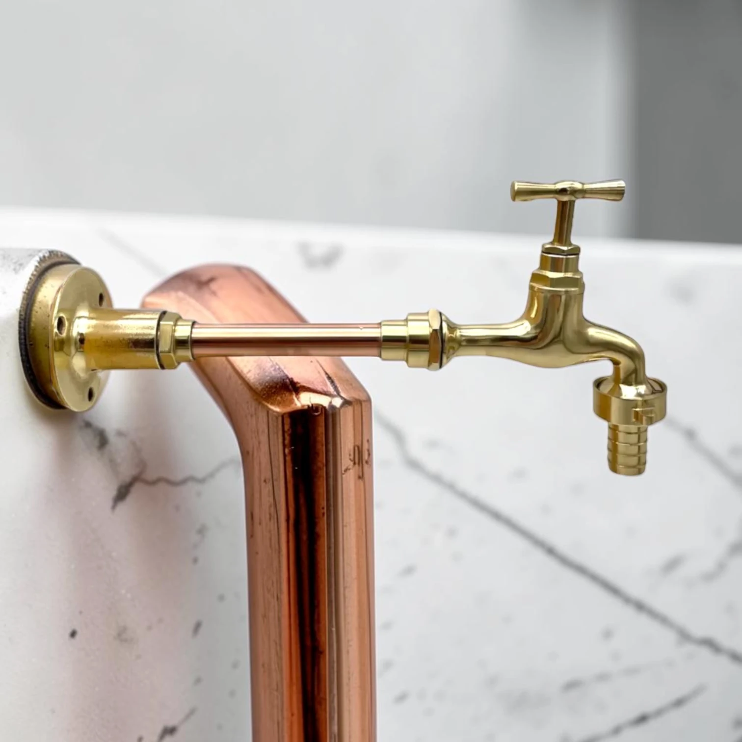 Crafted Solid Brass & Copper Wall Mounted Faucet - Vintage Rustic Style For Kitchen, Bathroom, Or Outdoor Use - Image 2