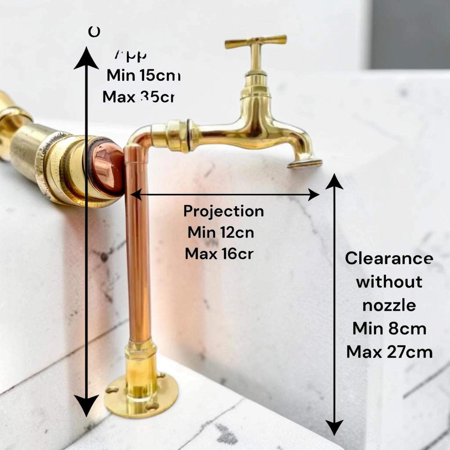 Adjustable Crafted Copper And Brass Pillar Taps - Vintage Style Custom Kitchen & Bathroom Faucet - 5cm, 12cm - Image 3