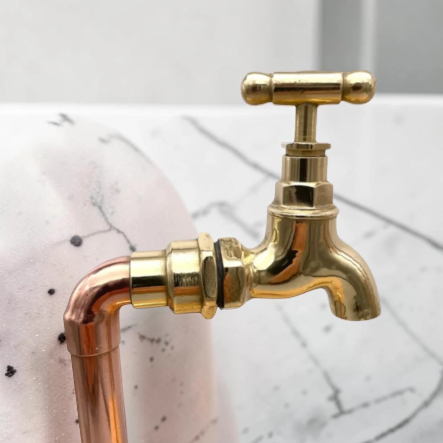 Vintage Style Solid Brass And Copper Pillar Taps - Decorative Crafted Bathroom Basin Faucets - Image 5