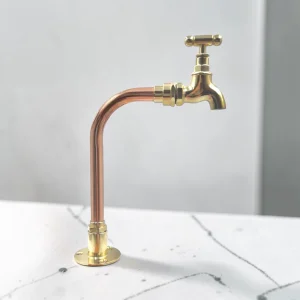 Vintage Style Solid Copper And Brass Faucet - Crafted Rustic Tap For Bathroom, Camper Van, And Utility Sink
