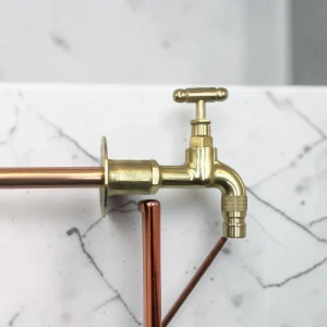 Vintage Solid Brass & Copper Wall-Mounted Utility Tap - Rustic Industrial Spigot For Cloakrooms And Outdoor Basins